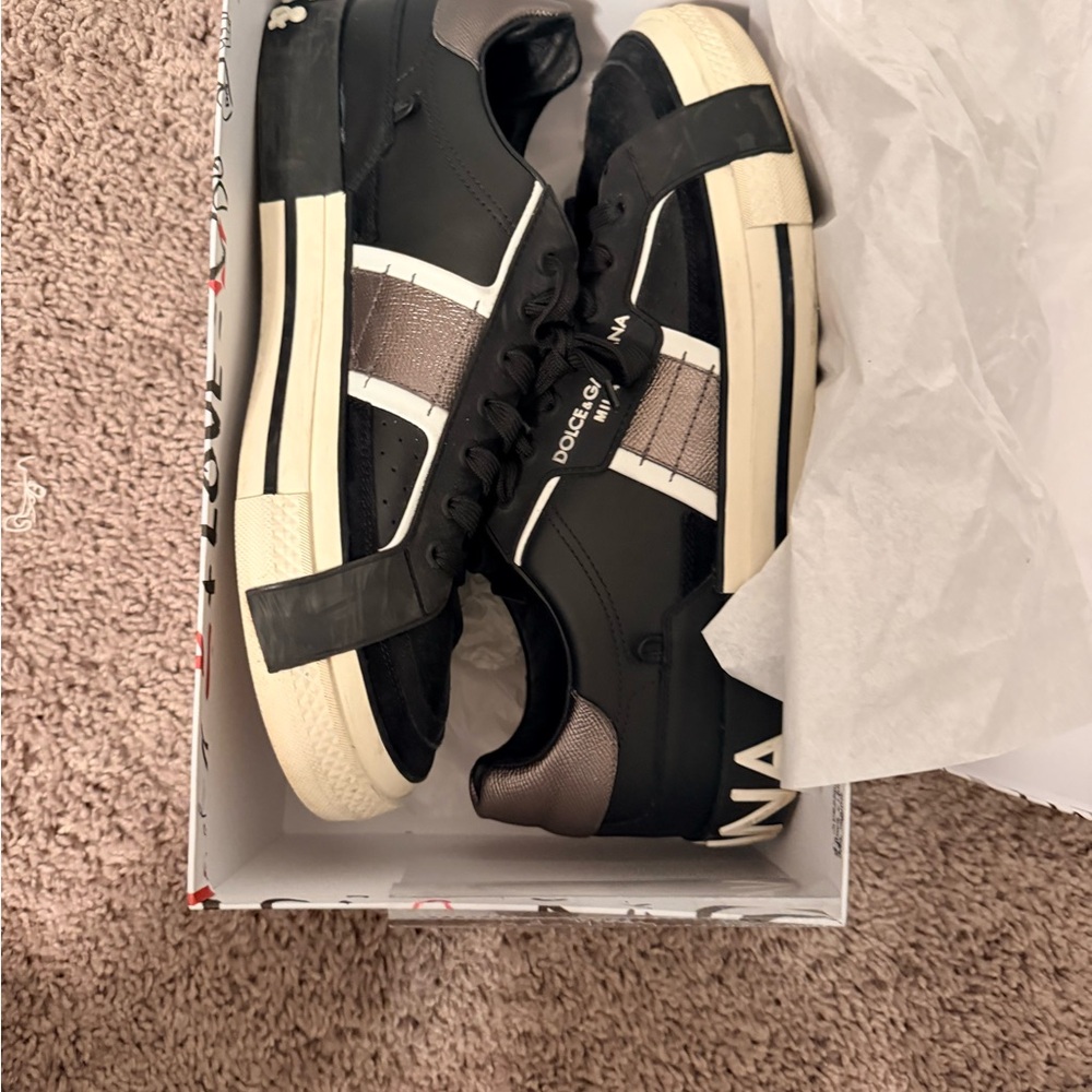 Dolce & Gabbana Men’s Black Sneakers with Metallic Bronze Accents